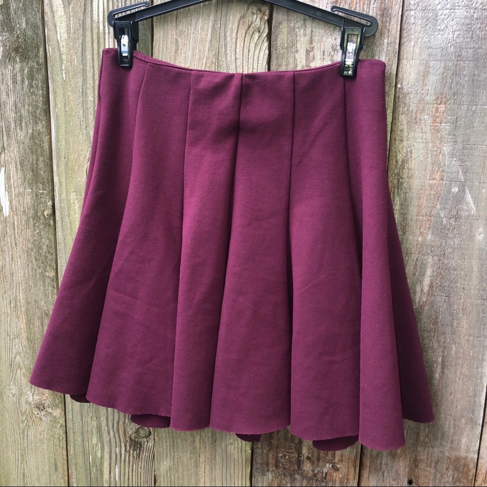 pleated burgundy skirt